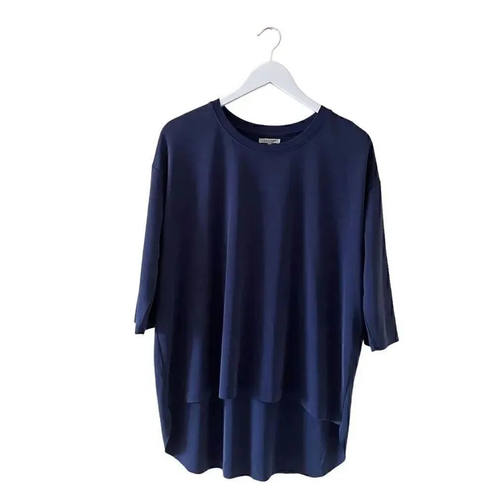 Nations by Jen Menchen Short Sleeves Modal Navy Asymetrical Womens Blouse SZ M